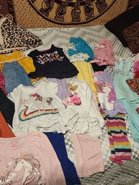 Girls Unicorn and Rainbow Tops Bundle - Pastel Pink, White, Navy, Teal